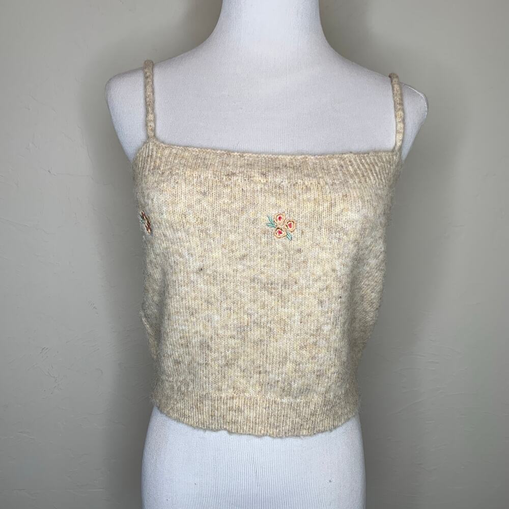 Listicle Tan Rosette Floral Embroidery Sz Large Sweater Camisole